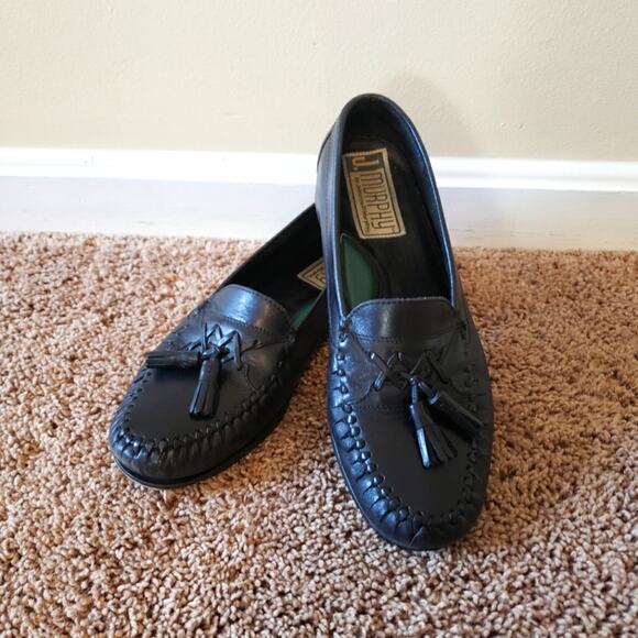j Murphy vintage leather black tassel loafer dress shoe...